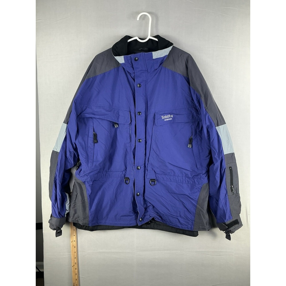 Solstice Waterproof Nylon Ski Jacket Blue Gray Mens 2XL Vintage 90s Coat